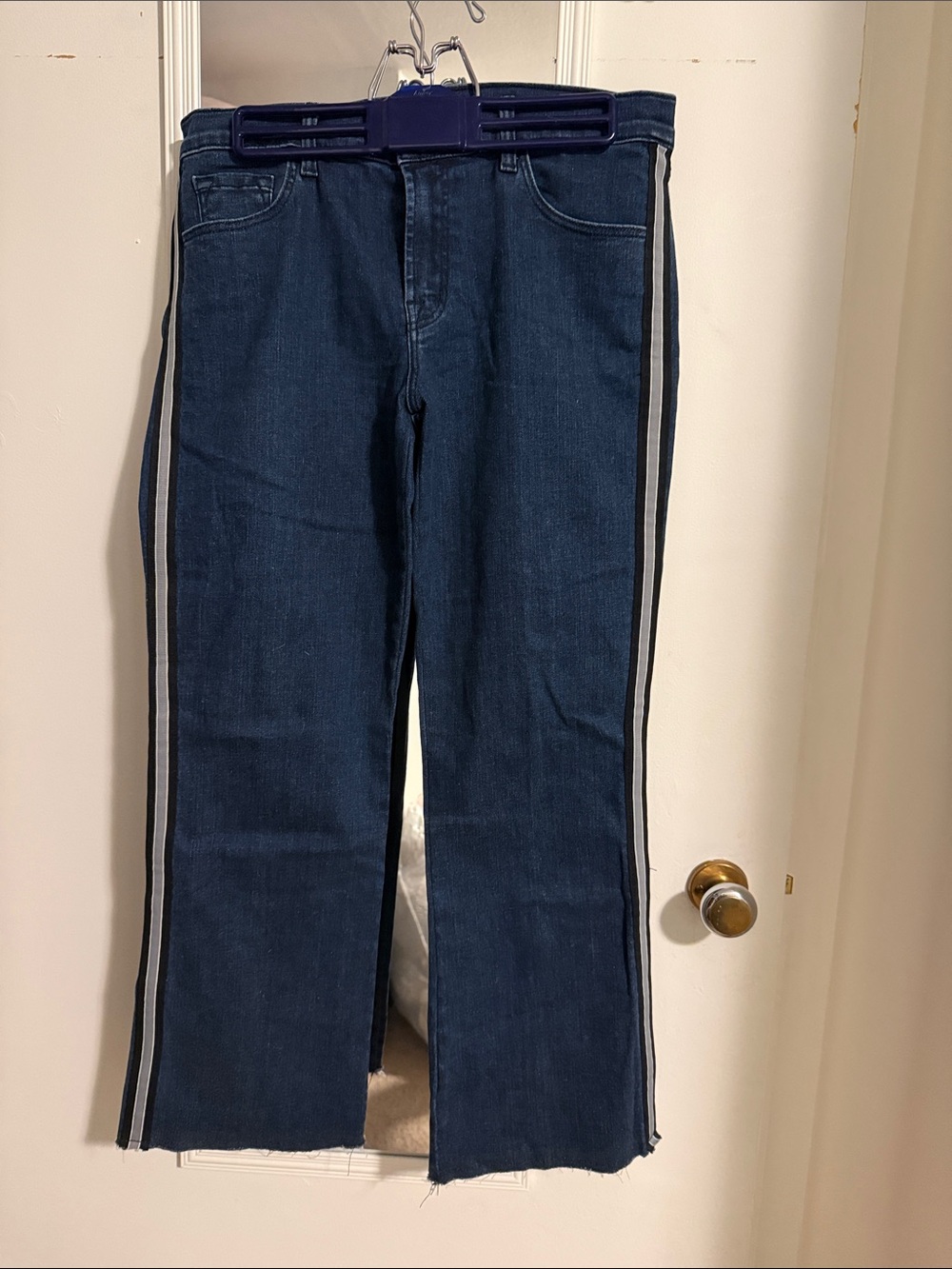 Womens Dark Blue Jeans with Side Stripe